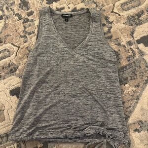 Express Gray V-Neck Tie-Hem Tank